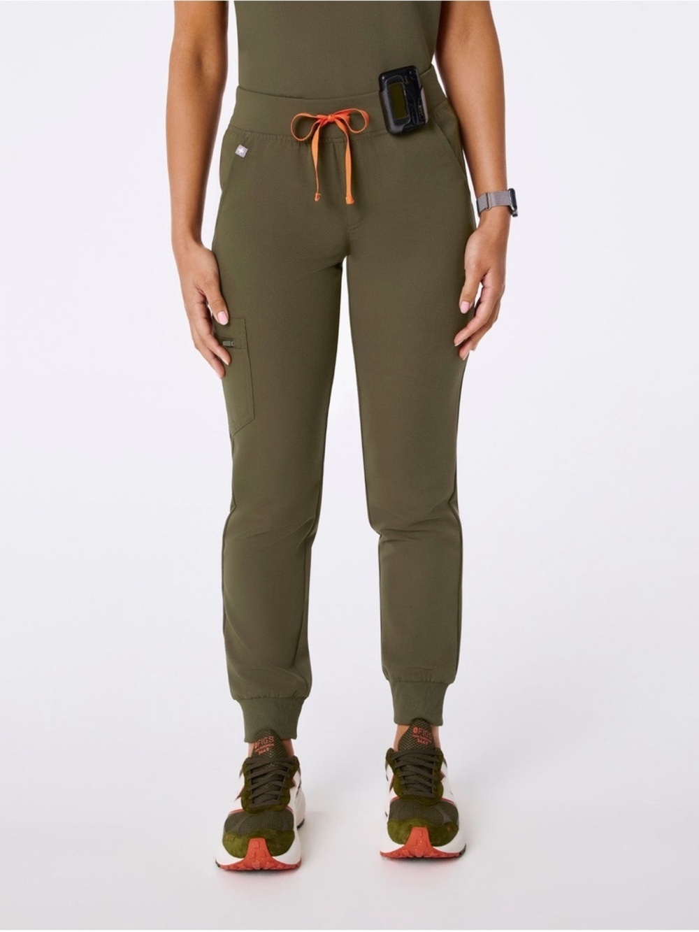Figs Olive Green Jogger Pants with Orange Drawstring xs/p